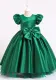 Kids Girl Summer Green Puff Sleeve Fluffy Big Bow Formal Party Long Princess Dress