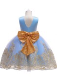 Kinder Mädchen Sommer Blau Formale Party Luxus Blume Flauschige Große Schleife Ärmelloses Prinzessin Tutu Abendkleid