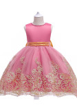 Kinder Mädchen Sommer Rosa Formale Party Luxus Blume Flauschige Große Schleife Ärmellose Prinzessin Tutu Abendkleid