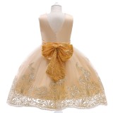 Kinder Mädchen Sommer Goldene Formale Party Luxus Blume Flauschige Große Schleife Ärmellose Prinzessin Tutu Abendkleid