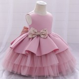Summer Pink Kids Girl Sleeveless Formal Party Fluffy Big Bow Tutu Princess Dress