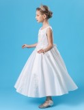 Kinder Mädchen Sommer Weiß Ärmellos Perlen Formale Party Lange Prinzessin Kleid