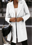 Damen Winter Weiß Vintage Umlegekragen Volle Ärmel Einfarbig [Leiste] Regular Zweireihiger Blazer