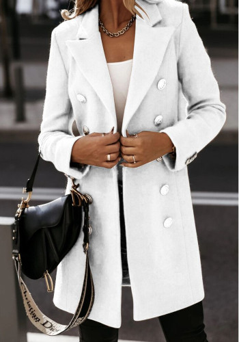 Kadın Kış Beyaz Vintage Turn-aşağı Yaka Tam Kollu Katı [Placket] Normal Kruvaze Blazer