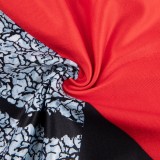 Frauen Sommer Rot Sexy V-Ausschnitt Ärmellos Leopardenmuster Kontrast Gürtel In voller Länge Skinny Jumpsuit