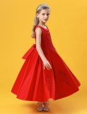 Kinder Mädchen Sommer Rot Ärmellos Perlen Formale Party Lange Prinzessin Kleid