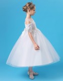 Sommer Kinder Mädchen Weiße Blumenstickerei Spitze Formale Party Ball Prinzessin Kleid