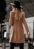 Women Winter Khaki Vintage Turn-down Collar Full Sleeves Solid [Placket] Regular Double Breasted Blazer
