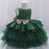 Sommer Grün Kinder Mädchen Ärmellos Formale Party Flauschige Große Schleife Tutu Prinzessin Kleid