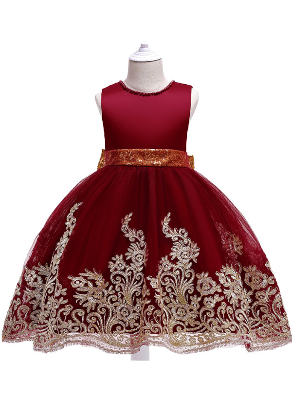 Kinder Mädchen Sommer Rot Formale Party Luxus Blume Flauschige Große Schleife Ärmellose Prinzessin Tutu Abendkleid