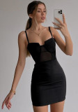 Frauen Sommer Schwarz Sexy Träger Ärmelloses Solides Mini Bodycon Kleid