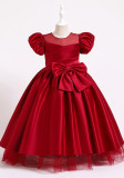 Kinder Mädchen Sommer Rot Puffärmel Flauschige Große Schleife Formale Party Lange Prinzessin Kleid