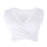Frauen Sommer Weiß V-Ausschnitt Solid Lace Up Short Tank Tops