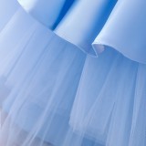 Sommer Blau Kinder Mädchen Ärmellos Formale Party Flauschige Große Schleife Tutu Prinzessin Kleid
