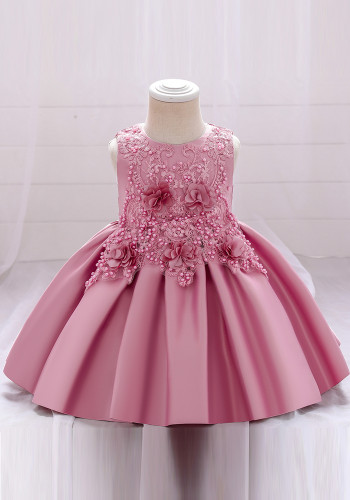 Kids Girl Summer Dark Pink Sleeveless Flower Fluffy Tutu Formal Party Princess Dress