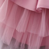 Summer Pink Kids Girl Sleeveless Formal Party Fluffy Big Bow Tutu Princess Dress