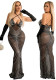 Women Summer Black Sexy Halter With Long Sleeve Rhinestone Maxi Dress