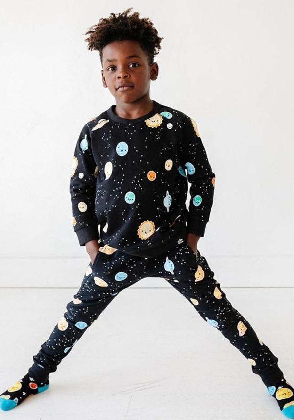 Boy Spring Fashion Print Rundhals Langarm Top und Hose zweiteiliges Set