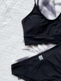 Frauen Sexy Black Strap Plain zweiteilige Badebekleidung