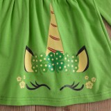 Girl Spring Green Patrick'S Day Cartoon Print Long Sleeve Top And Pant Two Piece Set