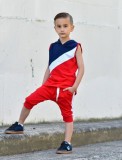 Boy Summer Contrast Blue Color Sleeveless With Hood And Pant Two Piece Set