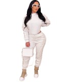Donne Inverno Bianco Casual O-Collo Maniche Lunghe Solid Top E Pantaloni All'ingrosso 2 Pezzi Set
