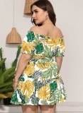 Conjunto de falda de dos piezas de talla grande con estampado floral de manga corta y hombros descubiertos de verano para mujer