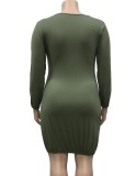 Vestido informal de talla grande con estampado de letras y mangas completas con cuello redondo verde primavera para mujer