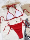 Frauen Sexy Red Strap Rib zweiteilige Badebekleidung