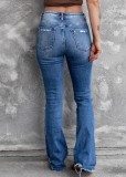 Frauen-Frühlings-mittlere Taillen-zerrissene Jeans-Hosen