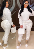 Women Winter White Casual O-Neck Long Sleeves Solid Top And Pant Wholesale 2 Piece Sets