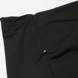 Primavera sexy negro contraste lentejuelas vendaje manga larga crop top y mini vestido conjunto de dos piezas