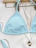Frauen Sexy Blue Strap Rib zweiteilige Badebekleidung