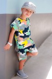 Boy Summer All Over Print Round Neck Short Sleeve And Shorts Two Piece Set