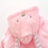Albornoz de franela de manga larga con orejas de conejo lindo rosa de invierno para niña