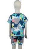Boy Summer All Over Print Round Neck Short Sleeve And Shorts Two Piece Set