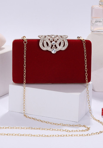 Elegant Fashion Lady Red Rhinestone Chain Dinner Handbag
