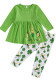 Girl Spring Green Patrick'S Day Cartoon Print Long Sleeve Top And Pant Two Piece Set