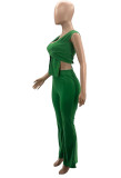 Spring Green Irregular Bandage Top And Pant Cheap Wholesale Two Piece Sets