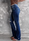 Pantalones vaqueros rasgados de cintura media azul primavera para mujer
