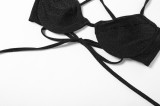 Conjunto de 3 piezas de traje de baño sexy negro con tira hacia arriba sin espalda