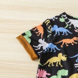 Conjunto de dos piezas de camiseta y pantalón corto con cuello redondo y manga larga con estampado de verano para niño