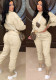 Women Winter Khaki Casual O-Neck Long Sleeves Solid Top And Pant Wholesale 2 Piece Sets