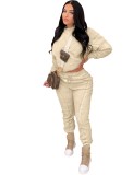 Donna Inverno Khaki Casual O-Collo Maniche lunghe Solid Top e Pantaloni Set da 2 pezzi all'ingrosso