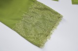 Frühling Sexy Grün aushöhlen U-Ausschnitt Langarm Crop Top und langes Kleid zweiteiliges Set