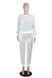Frauen Frühling Weiß Mode O-Ausschnitt Lange Ärmel Glänzendes Top und Hose Großhandel 2 Stück Sets