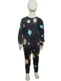 Boy Spring Fashion Print Round Neck Long Sleeve Top And Pant Two Piece Set
