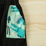Boy Summer Print Long Sleeve Round Neck T-Shirt And Shorts Two Piece Set