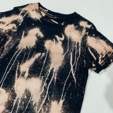 Mädchen Sommer Tie Dyed Print Rundhals Kurzarm T-Shirt