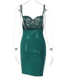 Frauen Sommer Grün Sexy Halter Ärmelloses Rückenfreies, figurbetontes Kleid